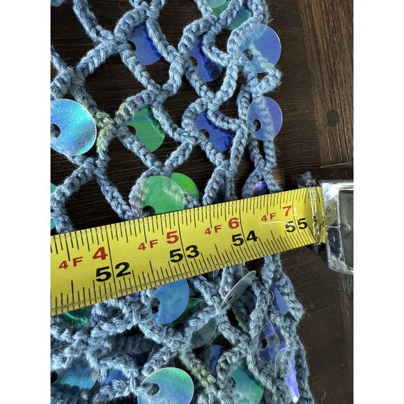 Blue Sequin Mesh Crochet Mermaid Cover Up Dress Maxi Womens XL Fashion Nova Swim - Picture 11 of 11